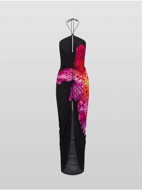 Rat & Boa Black Halter Dress with Pink-Orange Floral Print